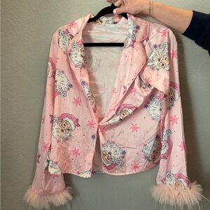 Pink Santa Print Women's Pajama Set